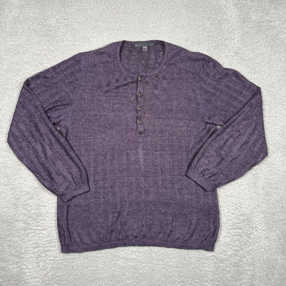 John Varvatos Purple Luxury Ribbed LINEN Men's Henley, Small  (Orig $298)